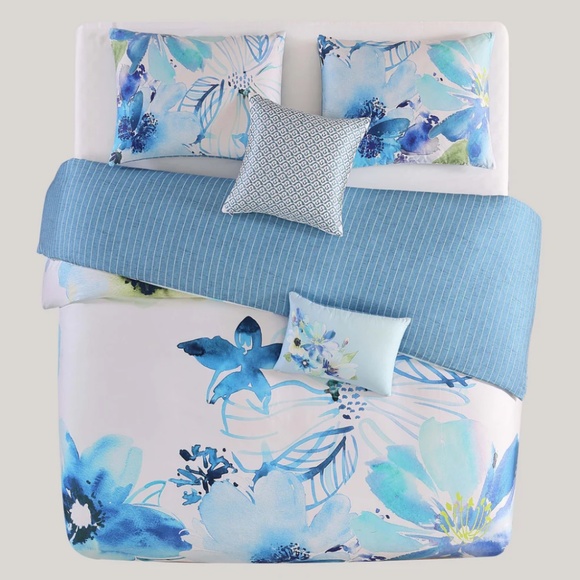 Bebejan Watercolor Blue Reversible King Comforter Set - Picture 3 of 6